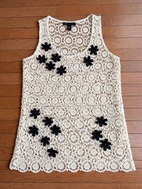 INC International Concepts Cream Crochet Lace Tank